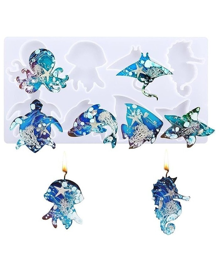 Çoklu  Deniz Canlıları Epoksi ve Mum Kalıbı - Hobi Silikon Kalıbı -Kod:452