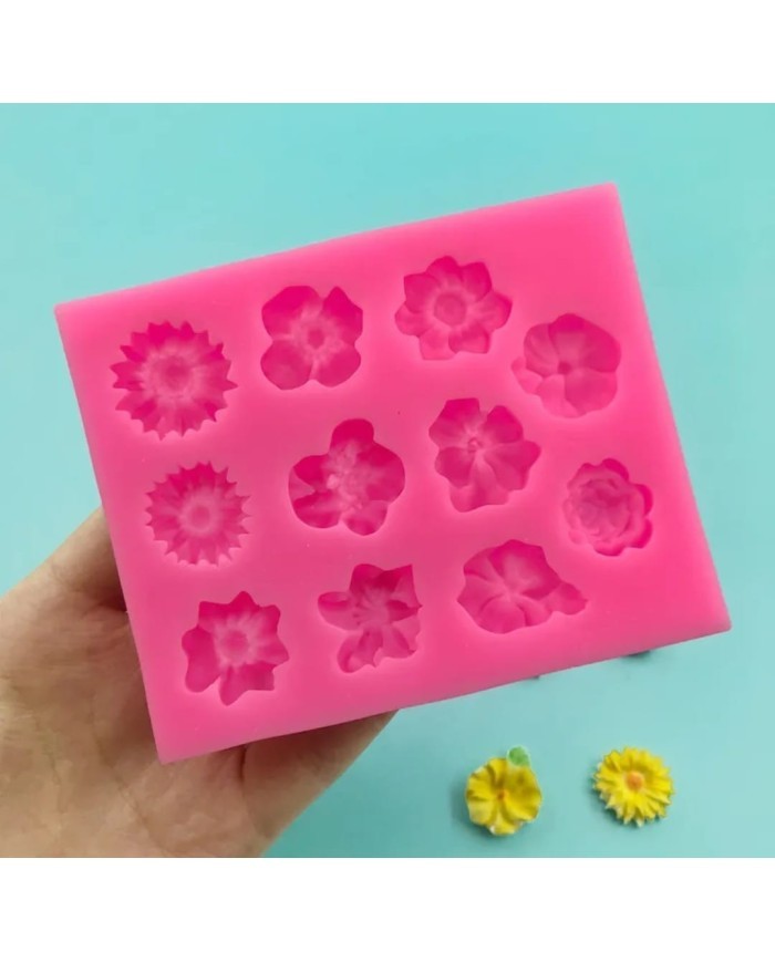 11'li Çiçek Polimer Kil - Mum Silikon Kalıp - Kod:1211