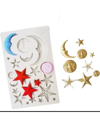 Güneş Ay Yıldız Yüz Polimer Kil - Mum Kalıp - Kod:1216