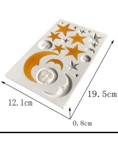 Güneş Ay Yıldız Yüz Polimer Kil - Mum Kalıp - Kod:1216