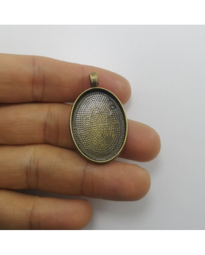 Metal Kolye Ucu - Oval - Antik Sarı 1 Adet