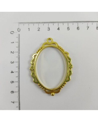 Gold Çerçeve Oval Model Reçine Metal Kolye Ucu