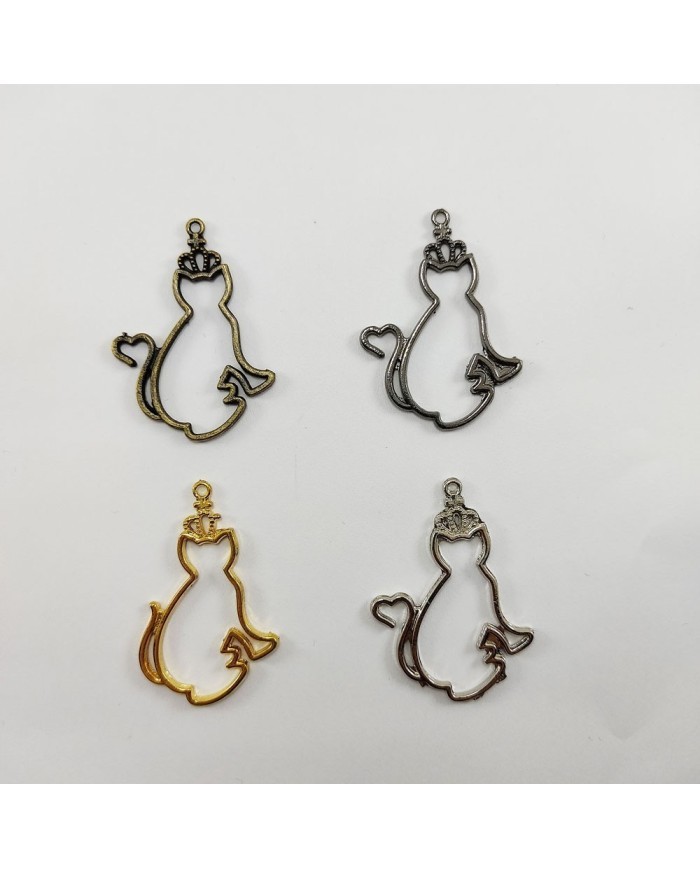 Taçlı Kedi Model Reçine Metal Kolye Ucu
