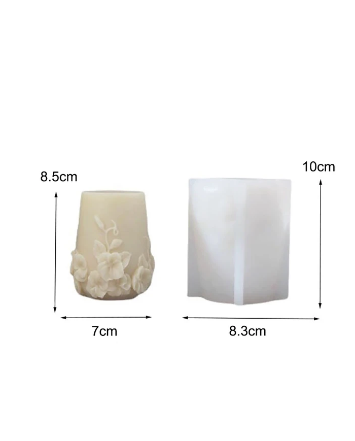 Çiçek Motifli Mum Kalıbı - Hobi Silikon Kalıbı -Kod:1187