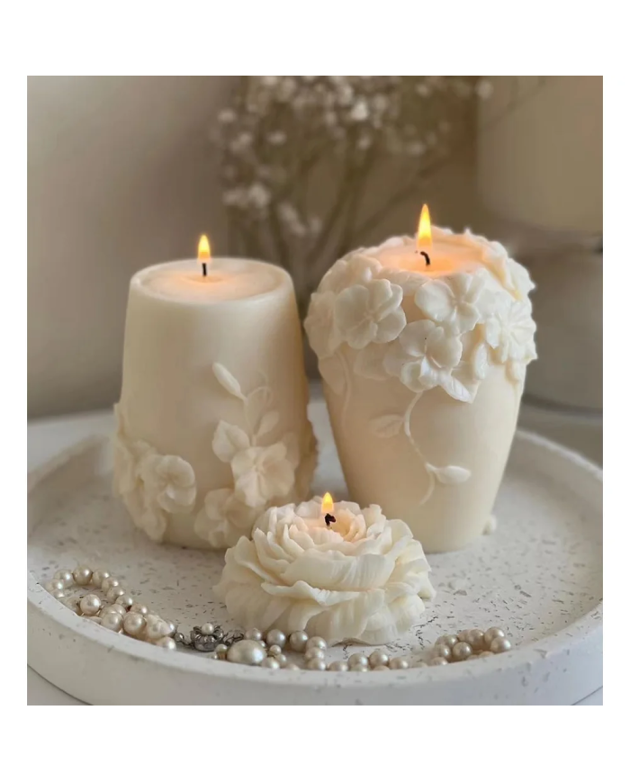 Çiçek Motifli Mum Kalıbı - Hobi Silikon Kalıbı -Kod:1187