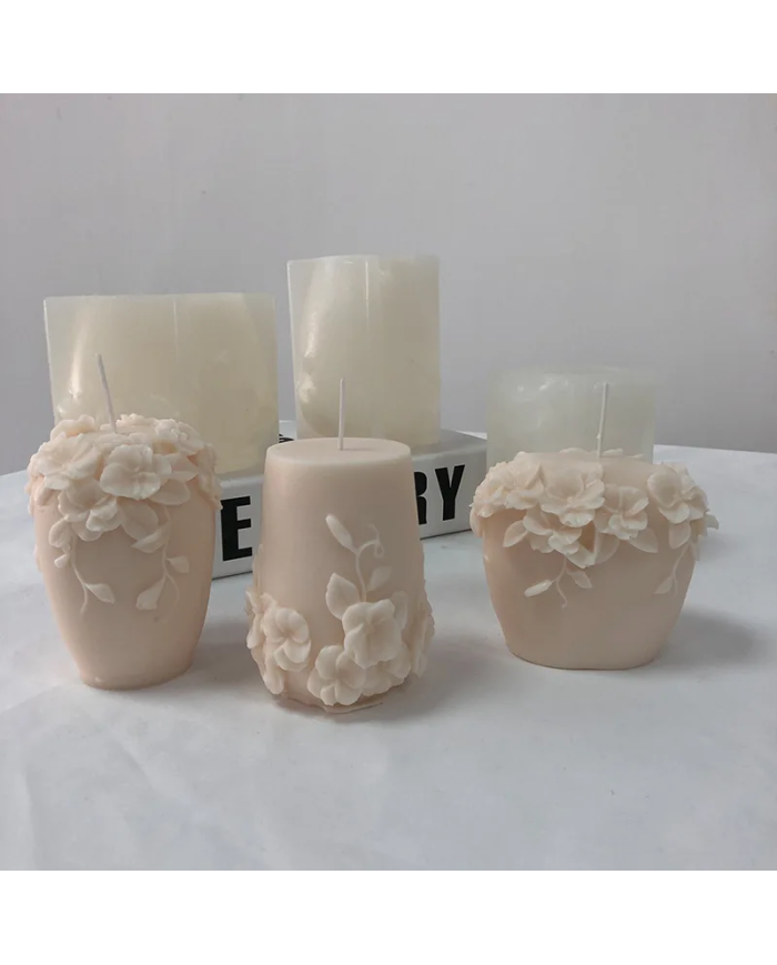 Çiçek Motifli Mum Kalıbı - Hobi Silikon Kalıbı -Kod:1187