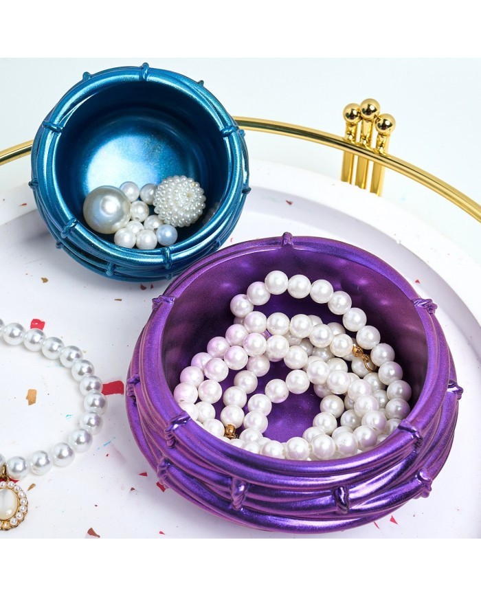 Bambu Desenli Örgü Yuvarlak Beton Saksı Kalıbı - Hobi Silikon Kalıbı -Kod:1092B