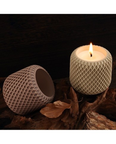 Geometrik File Desenli  Yuvarlak Beton Saksı Kalıbı - Hobi Silikon Kalıbı -Kod:1268