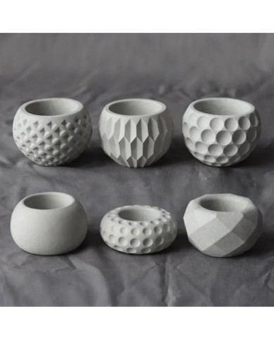 Geometrik Kristal Desenli  Yuvarlak Beton Saksı Kalıbı - Hobi Silikon Kalıbı -Kod: 305