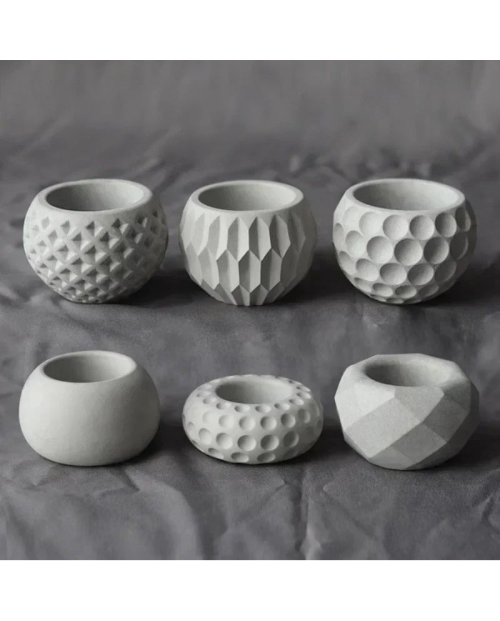 Geometrik Kristal Desenli  Yuvarlak Beton Saksı Kalıbı - Hobi Silikon Kalıbı -Kod: 305