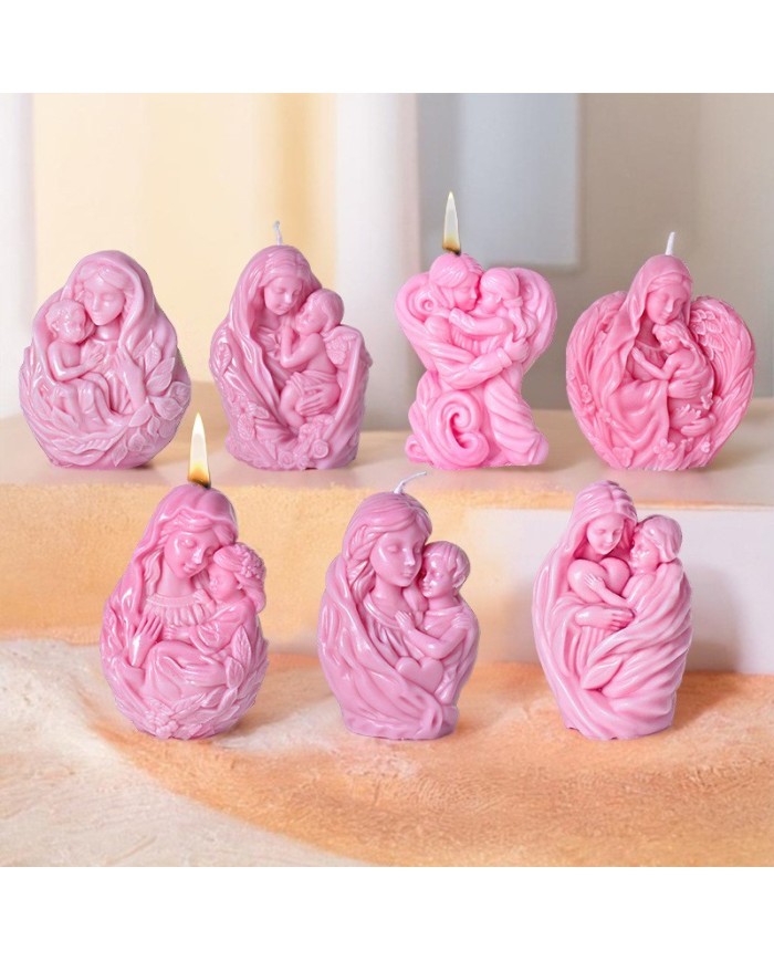 Mutlu Anne Kız Mum-Beton Kalıbı - Hobi Silikon Kalıbı -Kod:1276