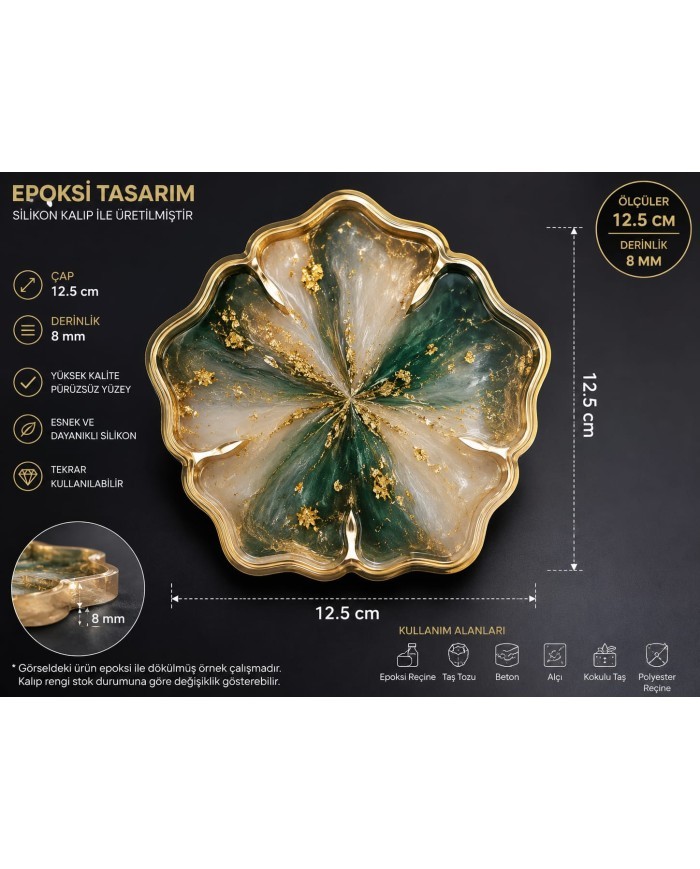 12,5cm - Çiçek Model Bardak Altı Kalıbı - Kod: SN1243