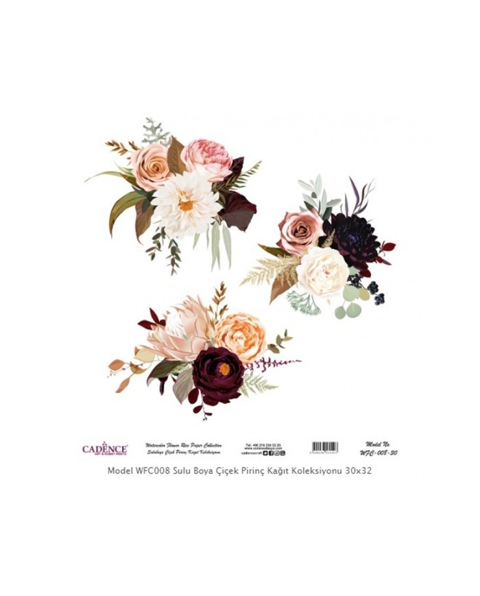 Model WFC008 Sulu Boya Çiçek Pirinç Kağıt Koleksiyonu 30x32