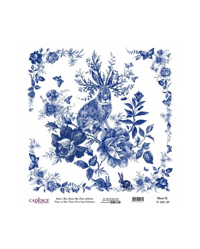 Model K003 Dünya'nın Mavi Tonları Pirinç Kağıt Dekopaj 30X32