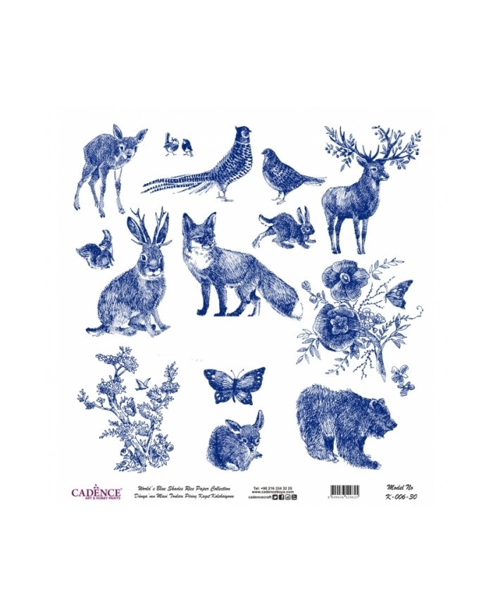 Model K006 Dünya'nın Mavi Tonları Pirinç Kağıt Dekopaj 90x92