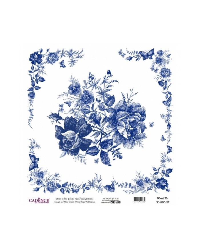 Model K007 Dünya'nın Mavi Tonları Pirinç Kağıt Dekopaj 30x32