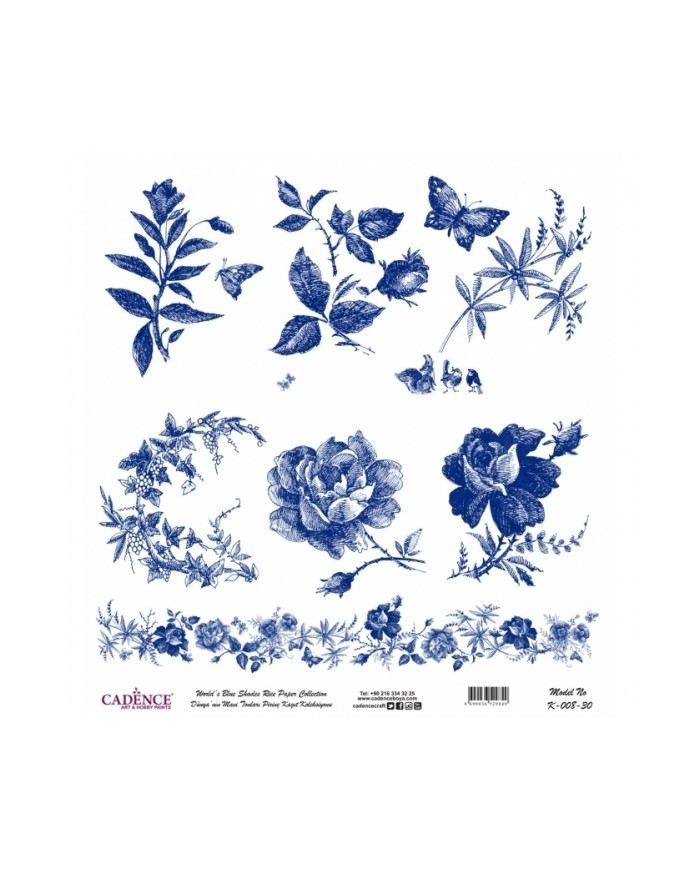 Model K008 Dünya'nın Mavi Tonları Pirinç Kağıt Dekopaj 90x92