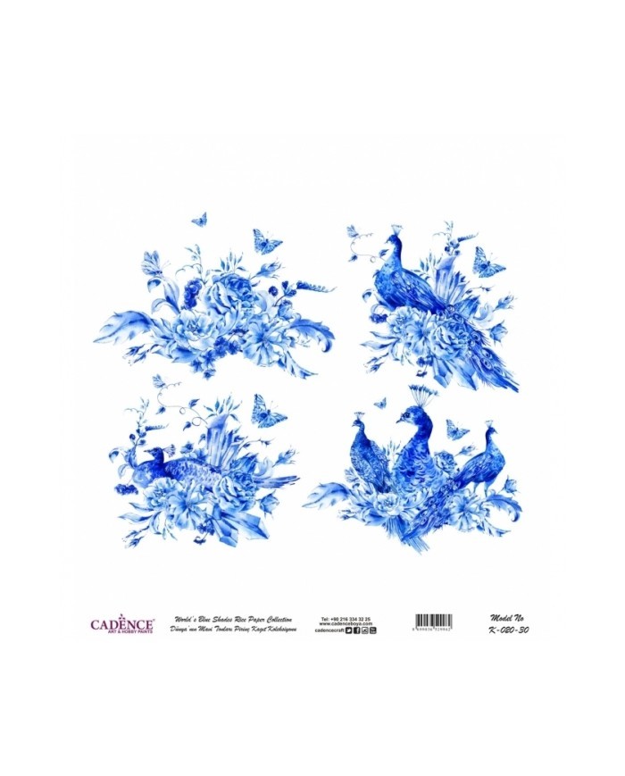 Model K020 Dünya'nın Mavi Tonları Pirinç Kağıt Dekopaj 90x92