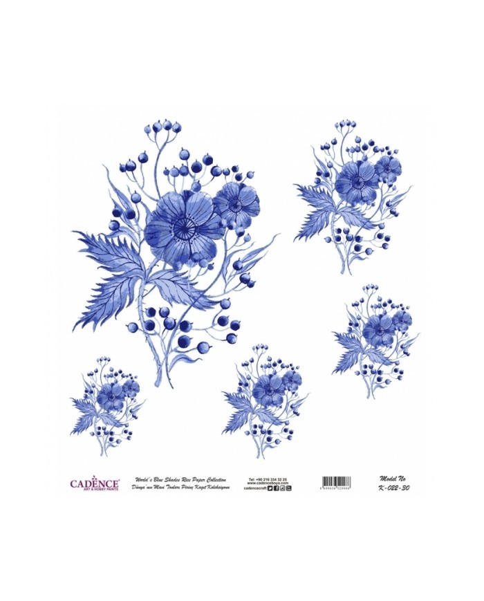 Model K022 Dünya'nın Mavi Tonları Pirinç Kağıt Dekopaj 30x32