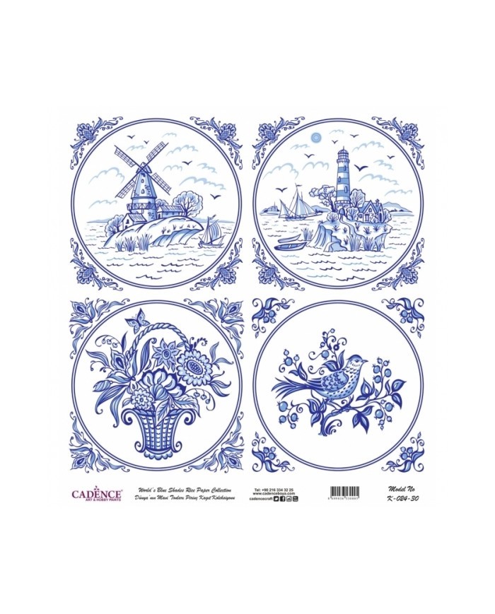 Model K024 Dünya'nın Mavi Tonları Pirinç Kağıt Dekopaj 60x62