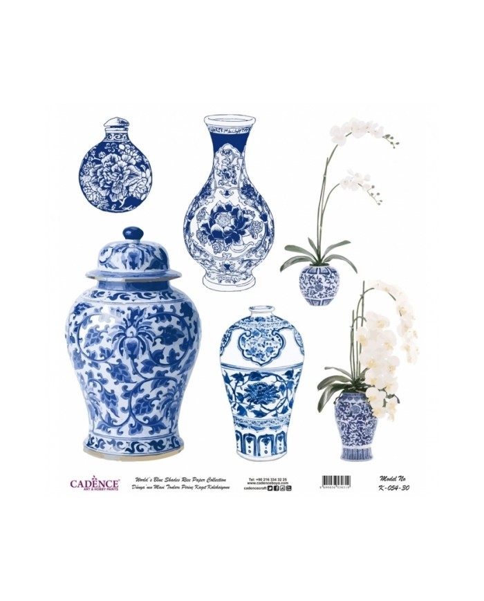 Model K054 Dünya'nın Mavi Tonları Pirinç Kağıt Dekopaj 30x32