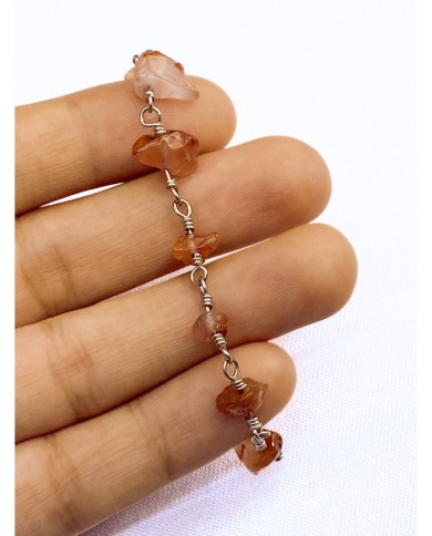 Doğal Kırık Taşlı Kuyumcu Zinciri Kahverengi Tel Sarma 4mm - 1m