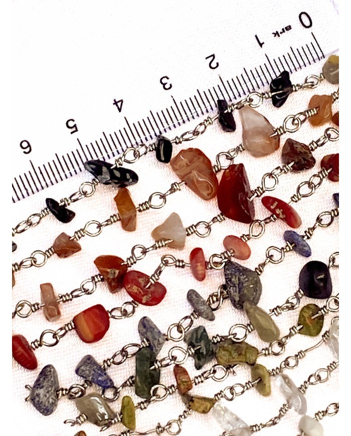 Doğal Kırık Taşlı Kuyumcu Zinciri Kahverengi Tel Sarma 4mm - 1m