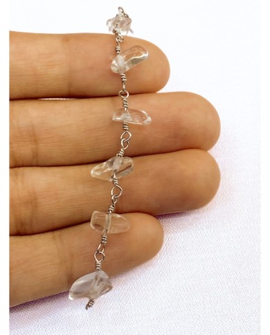 Doğal Kırık Taşlı Kuyumcu Zinciri Şeffaf Tel Sarma 4mm - 1m