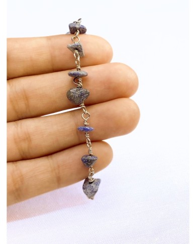 Doğal Kırık Taşlı Kuyumcu Zinciri Mavi Tel Sarma 4mm - 1m