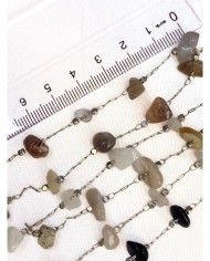 Doğal Kırık Taşlı Kuyumcu Zinciri Beyaz Metal Ara Boncuklu 3mm - 1m