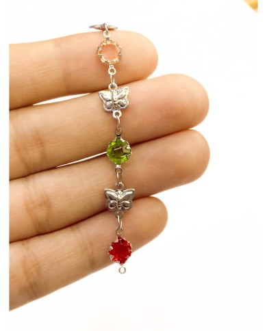 Cam Taşlı Kuyumcu Zinciri Gümüş Renkli Taş Kelebekli 4mm - 1m