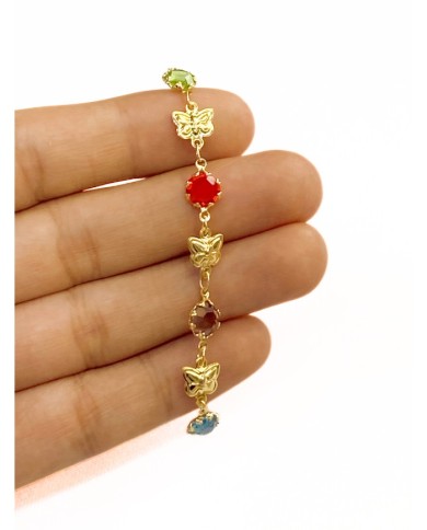 Cam Taşlı Kuyumcu Zinciri Altın Renkli Taş Kelebekli 4mm - 1m