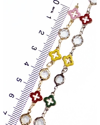 Cam Taşlı Kuyumcu Zinciri Altın Renk Mineli Renkli 5mm - 1m