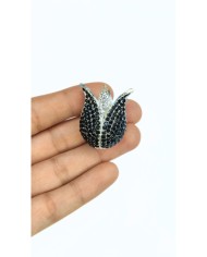 Zamak Siyah Kristal Taşlı Lale Model Tesbih İmamesi Nikel – 30x32mm