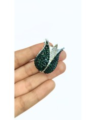 Zamak Yeşil Kristal Taşlı Lale Model Tesbih İmamesi Nikel – 30x32mm