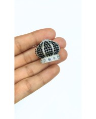 Zamak Siyah Kristal Taşlı Kubbe Model Tesbih İmamesi Nikel – 27x23mm