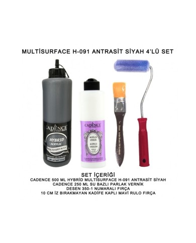 500ML H:091 ANTRASİT SİYAH HYBRİD + 250ML PARLAK VERNİK 4'LÜ SET