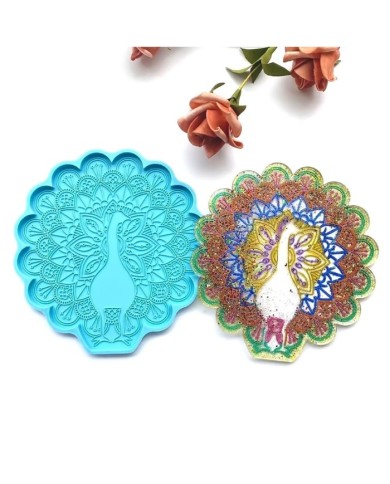 Reçine Epoksi Kalıp - Tavus Kuşu Bardak Altı Nihale - 993