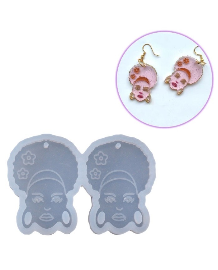 Reçine Epoksi Kalıp - İkili Kolye Küpe Ucu Kadın Motif - 989