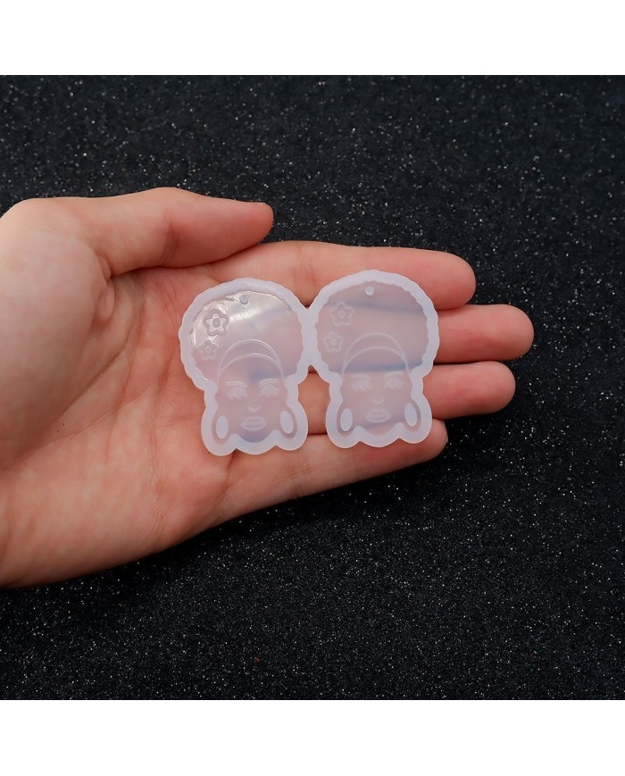 Reçine Epoksi Kalıp - İkili Kolye Küpe Ucu Kadın Motif - 989