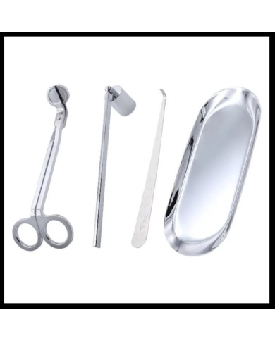 Gümüş Mum Bakım Seti ( Makas,Söndürücü,Raf Plakası,Fitil Çekici)