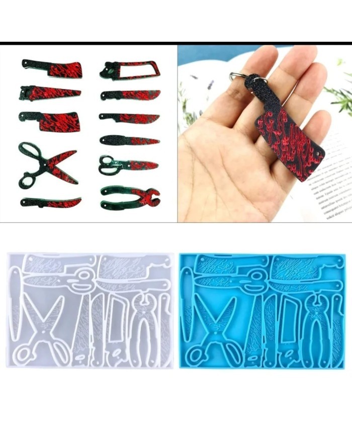 Silikon Makas,Bıçak,Testere Anahtarlık - Hobi Silikon Kalıbı - Kod:466