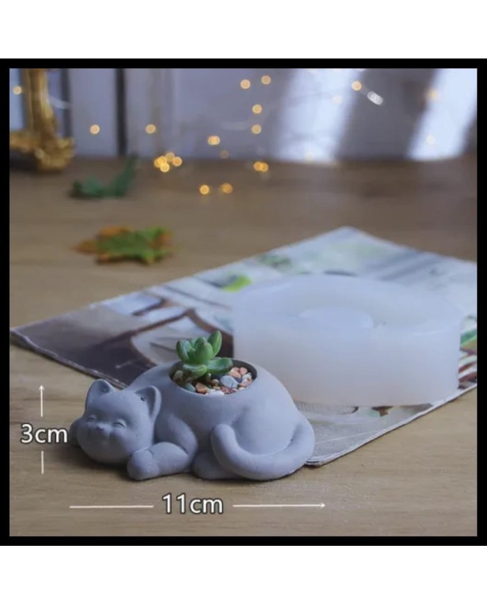 Kedi Beton Saksı Kalıbı - Hobi Silikon Kalıbı -Kod:492