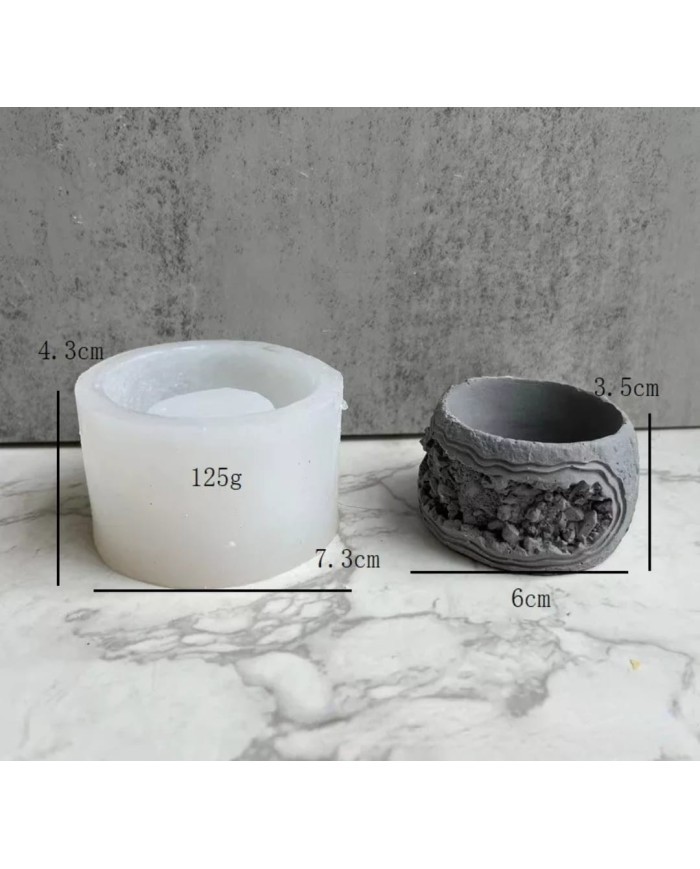 Oyma Yuvarlak Beton Saksı Kalıbı - Hobi Silikon Kalıbı -Kod:1122