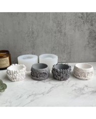 Oyma Yuvarlak Beton Saksı Kalıbı - Hobi Silikon Kalıbı -Kod:1122