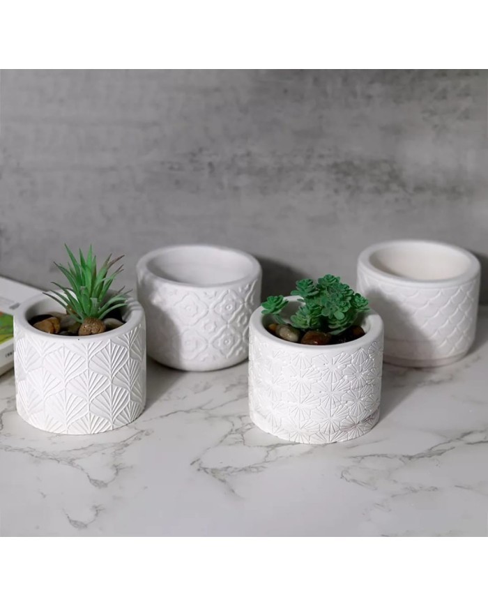 Desenli Model Yuvarlak Beton Saksı Kalıbı - Hobi Silikon Kalıbı -Kod:1160