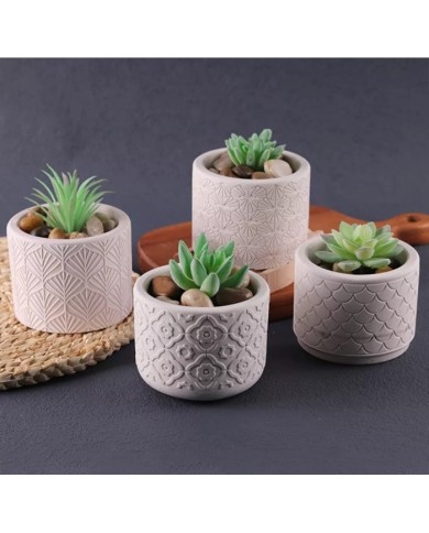 Çiçek Model Yuvarlak Beton Saksı Kalıbı - Hobi Silikon Kalıbı -Kod:1157