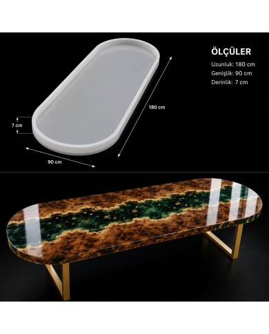 90 × 180 × 7 cm Silikon Epoksi Masa Kalıbı – Türkiye Üretimi