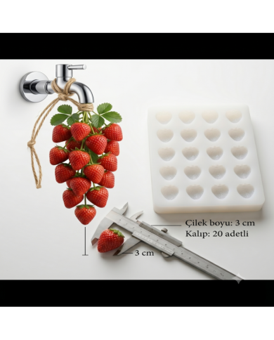 20'li Çilek Silikon Kalıbı – Mum, Sabun ve Epoksi Uyumlu (3 cm)