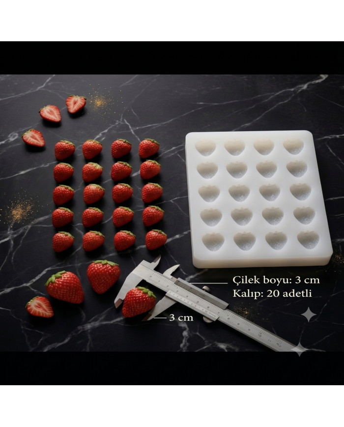 20'li Çilek Silikon Kalıbı – Mum, Sabun ve Epoksi Uyumlu (3 cm)